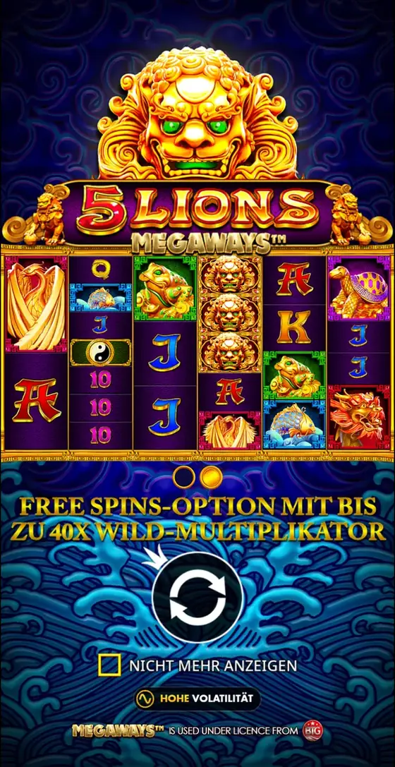 5 Lions Megaways auf einem Telefon im Hochformat