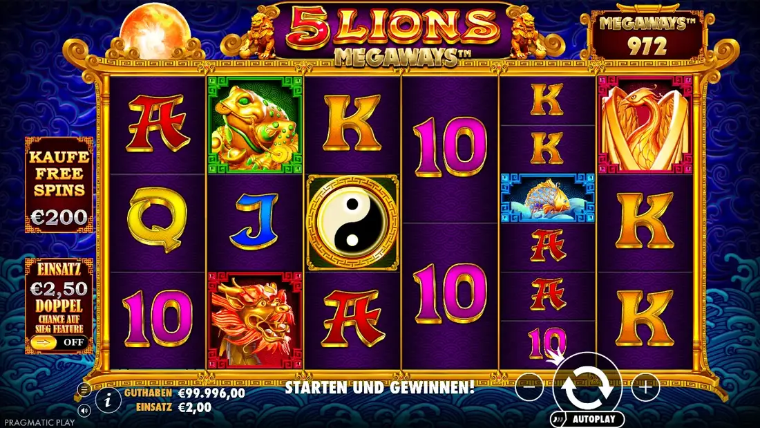 Symbole bei einem Spin von 5 Lions Megaways